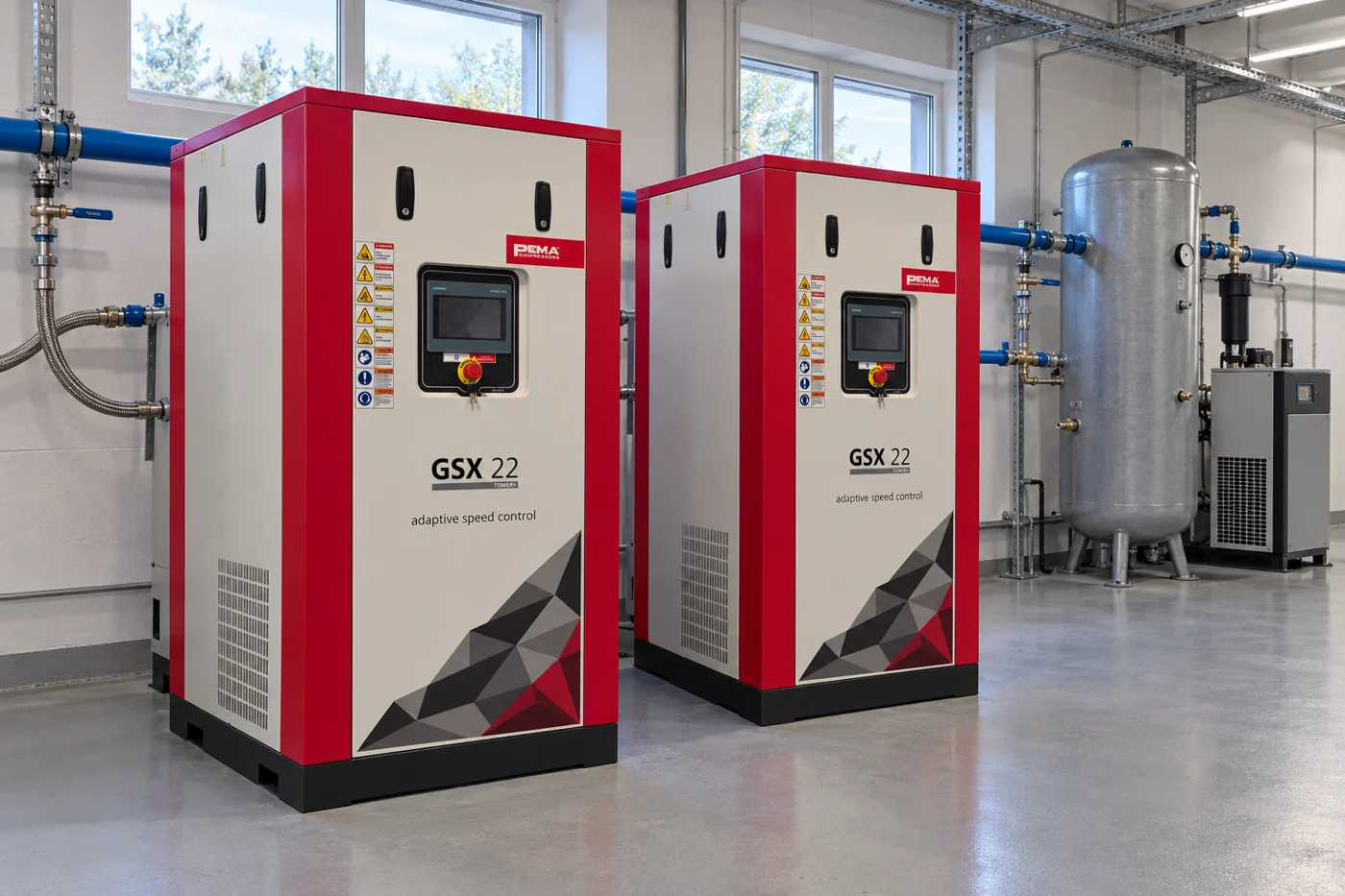 Kompresory PEMA GSX 22 Tower+ v kompresorovně